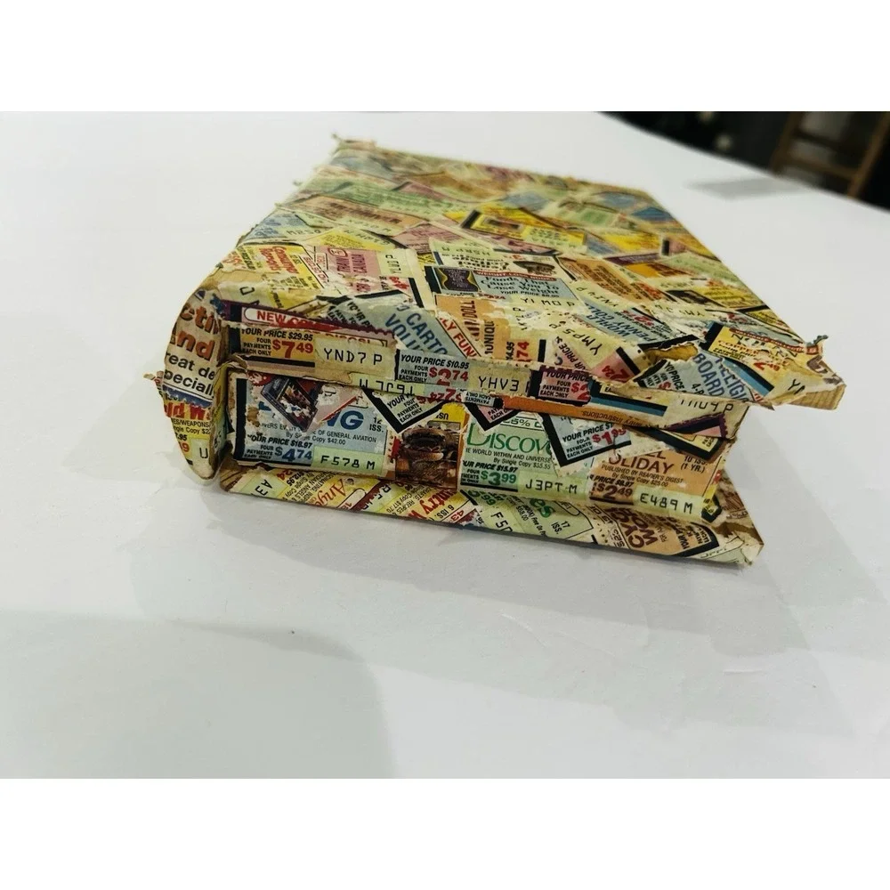 Vintage Decoupage Covered Hidden Book Trinket Keepsake Box Folk Art MCM Handmade
